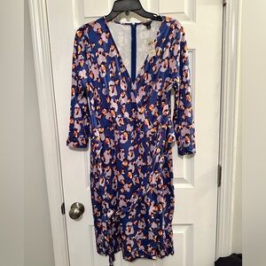 Ann Taylor Size 10 Colorful 3/4 Sleeve Wrap Waist Dress